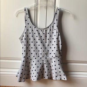 Express grey/navy polka dot peplum tank, size S